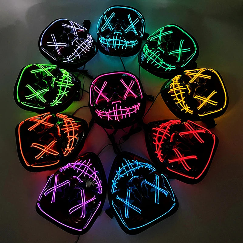 Red V2 LED Rave & Festival Mask – Luminous Glow-in-the-Dark EL Wire Mask