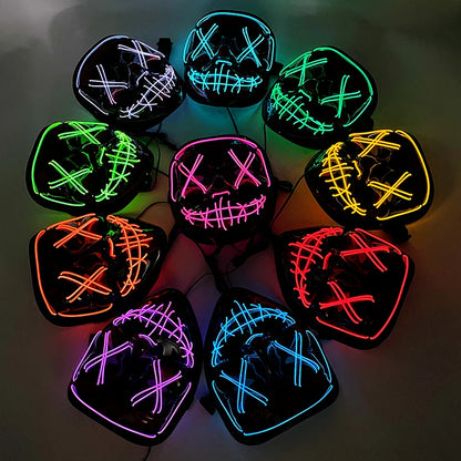 Red V2 LED Rave & Festival Mask – Luminous Glow-in-the-Dark EL Wire Mask