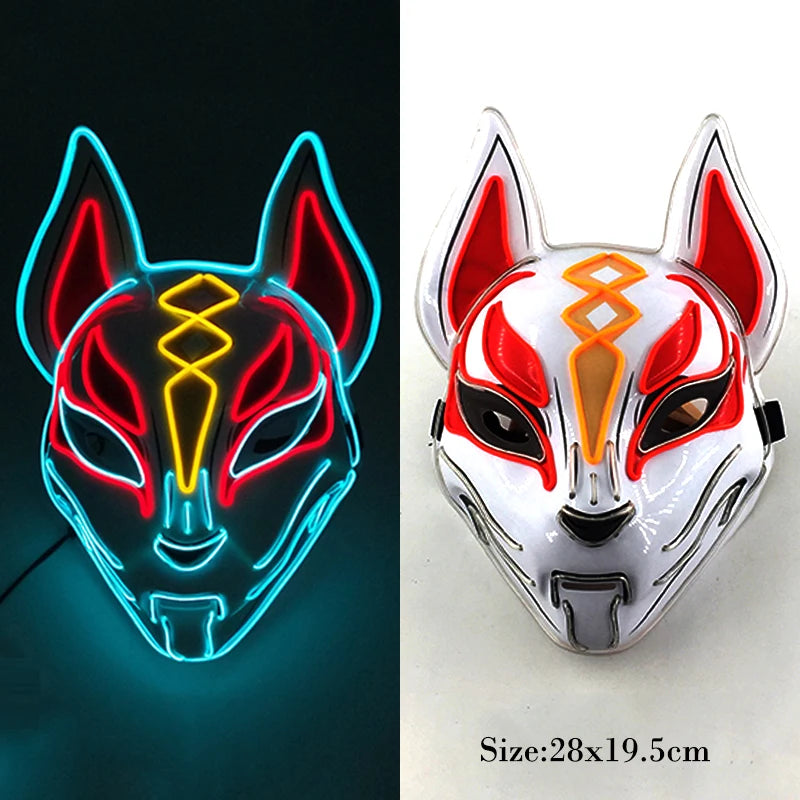 Kitsune LED Rave & Festival Mask – Luminous Glow-in-the-Dark EL Wire Mask