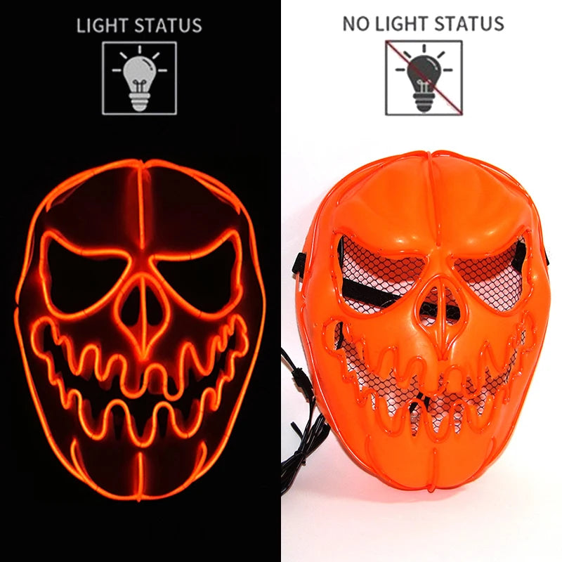 Orange Jack-O-Lantern LED Rave & Festival Mask – Luminous Glow-in-the-Dark EL Wire Mask