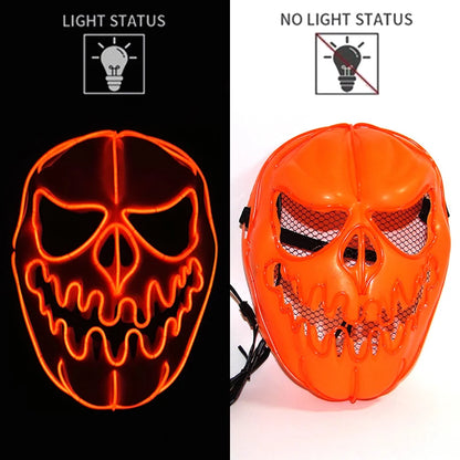 Orange Jack-O-Lantern LED Rave & Festival Mask – Luminous Glow-in-the-Dark EL Wire Mask