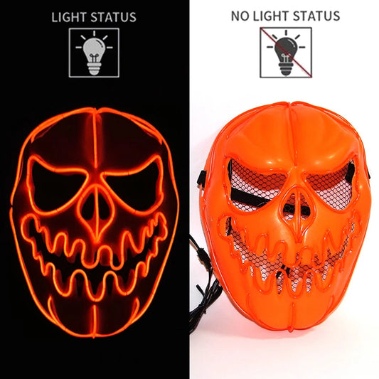 Orange Jack-O-Lantern LED Rave & Festival Mask – Luminous Glow-in-the-Dark EL Wire Mask