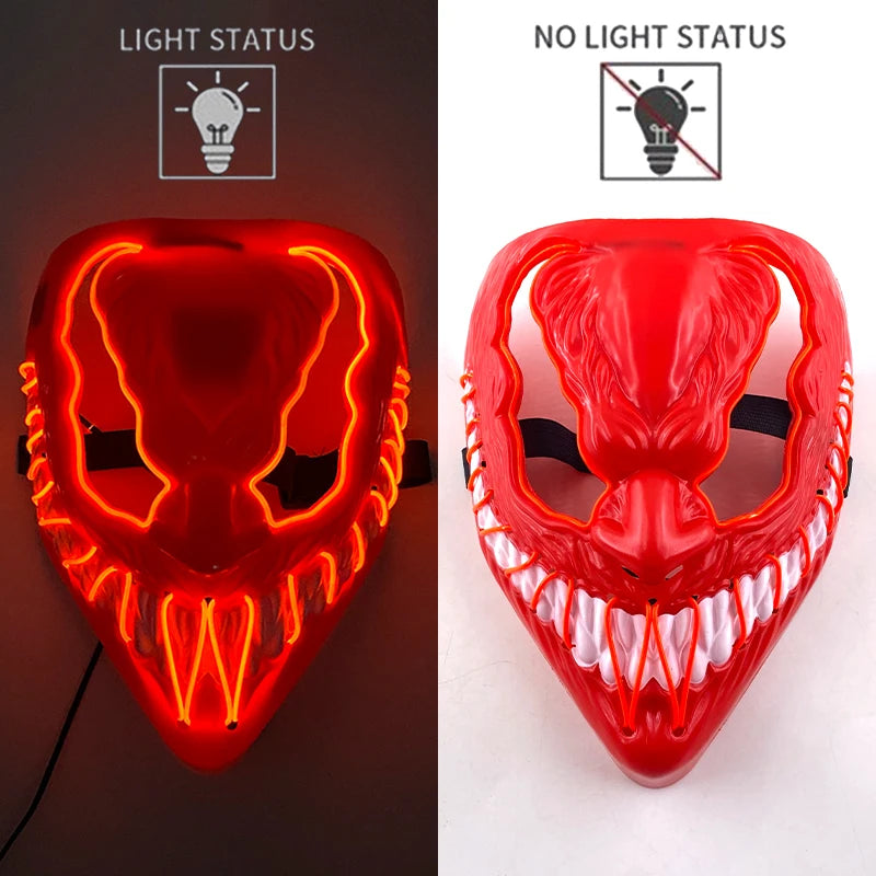 Red Venom LED Rave & Festival Mask – Luminous Glow-in-the-Dark EL Wire Mask