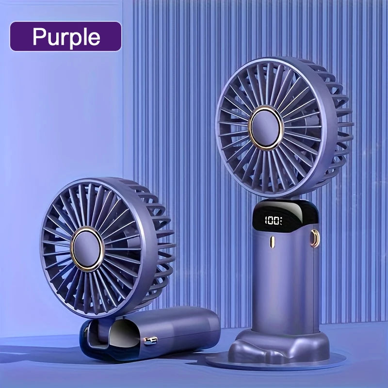 Purple Portable Mini Fan with 6 Speeds – USB Rechargeable Foldable LED Handheld Festival & Rave Fan