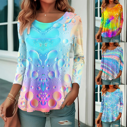 Rainbow Tie-Dye Long Sleeve T-Shirt – Gradient Festival Top for Women