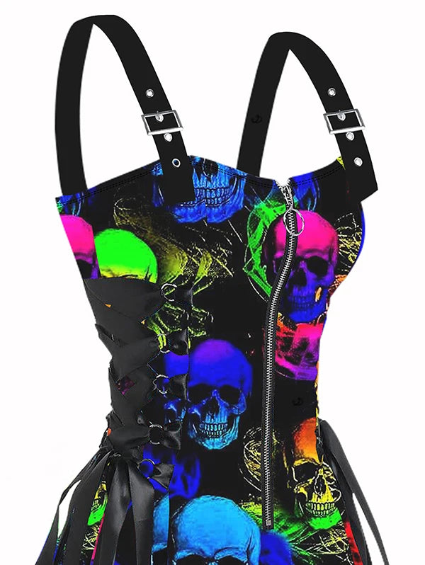 Psychedelic Festival Mini Dress – Lace-Up Festival Zipper Dress for Women