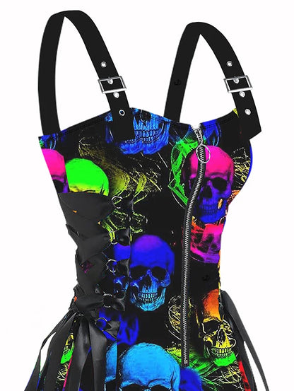 Psychedelic Festival Mini Dress – Lace-Up Festival Zipper Dress for Women