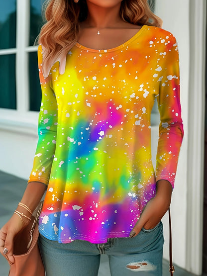 Rainbow Tie-Dye Long Sleeve T-Shirt – Gradient Festival Top for Women