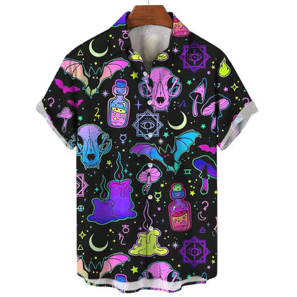 Psychedelic Hawaiian Shirt – 3D Print Loose Summer Festival Top for Men