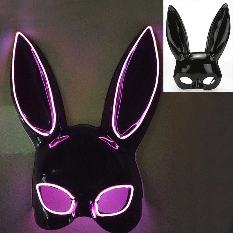 Luminous Bunny Mask – Sexy Black Rabbit Half Face Rave & Festival Mask