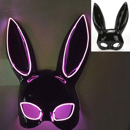 Luminous Bunny Mask – Sexy Black Rabbit Half Face Rave & Festival Mask