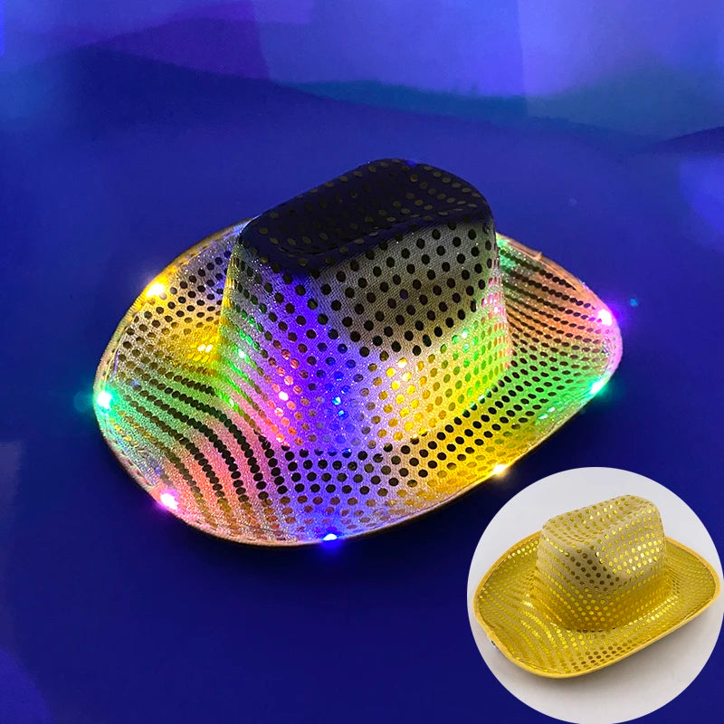 LED Disco Cowgirl Hat – Glowing Neon Western Light-Up Festival Cap