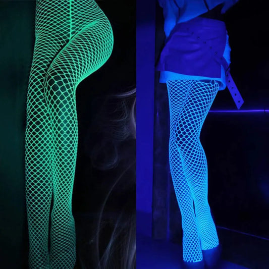 Luminous Mesh Stockings – Gothic Harajuku Punk Glow-in-the-Dark Festival Tights