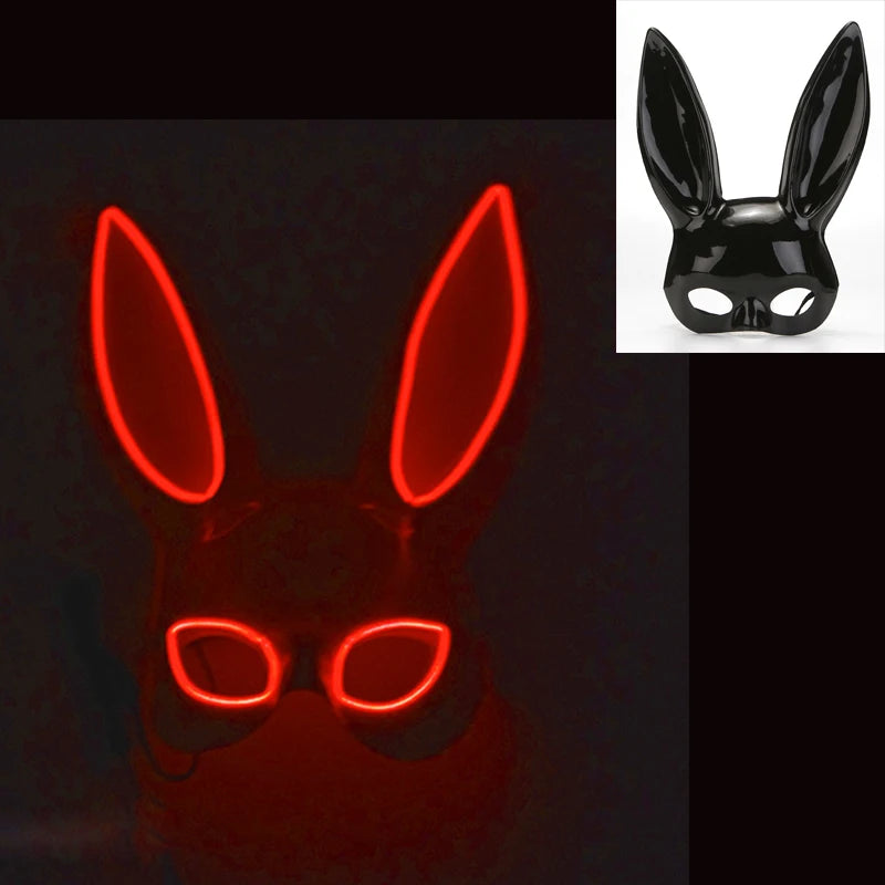 Luminous Bunny Mask – Sexy Black Rabbit Half Face Rave & Festival Mask
