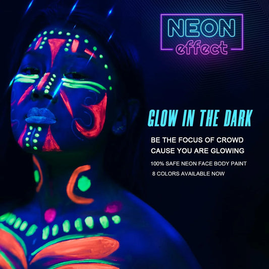 8-Piece UV Glow Body Paint Set – Neon Fluorescent Face & Body Makeup for Raves and Festivals
