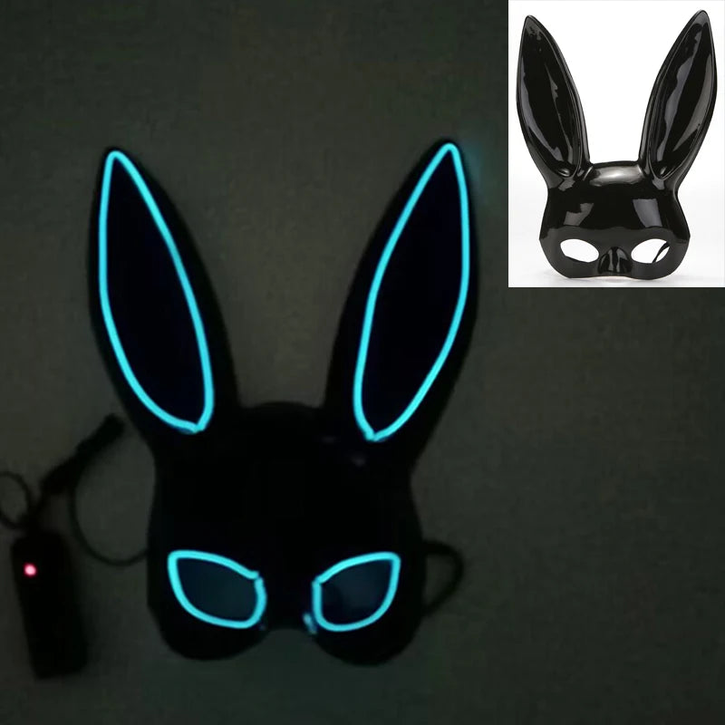Luminous Bunny Mask – Sexy Black Rabbit Half Face Rave & Festival Mask