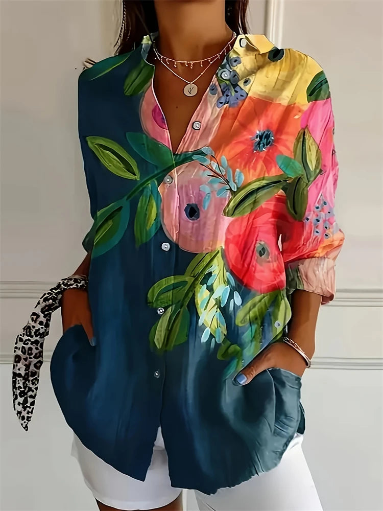 Tie-Dye Button Up Festival Shirt – Textured Lapel Blouse for Women