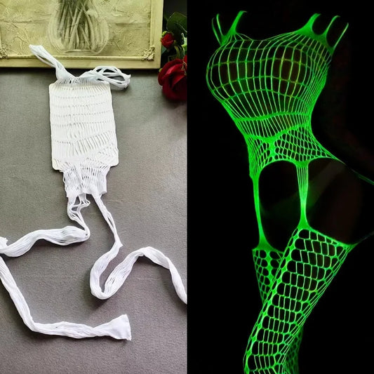 Luminous Fishnet Plus Size Stockings – Glow in the Dark Mesh Pantyhose for Raves & Festivals