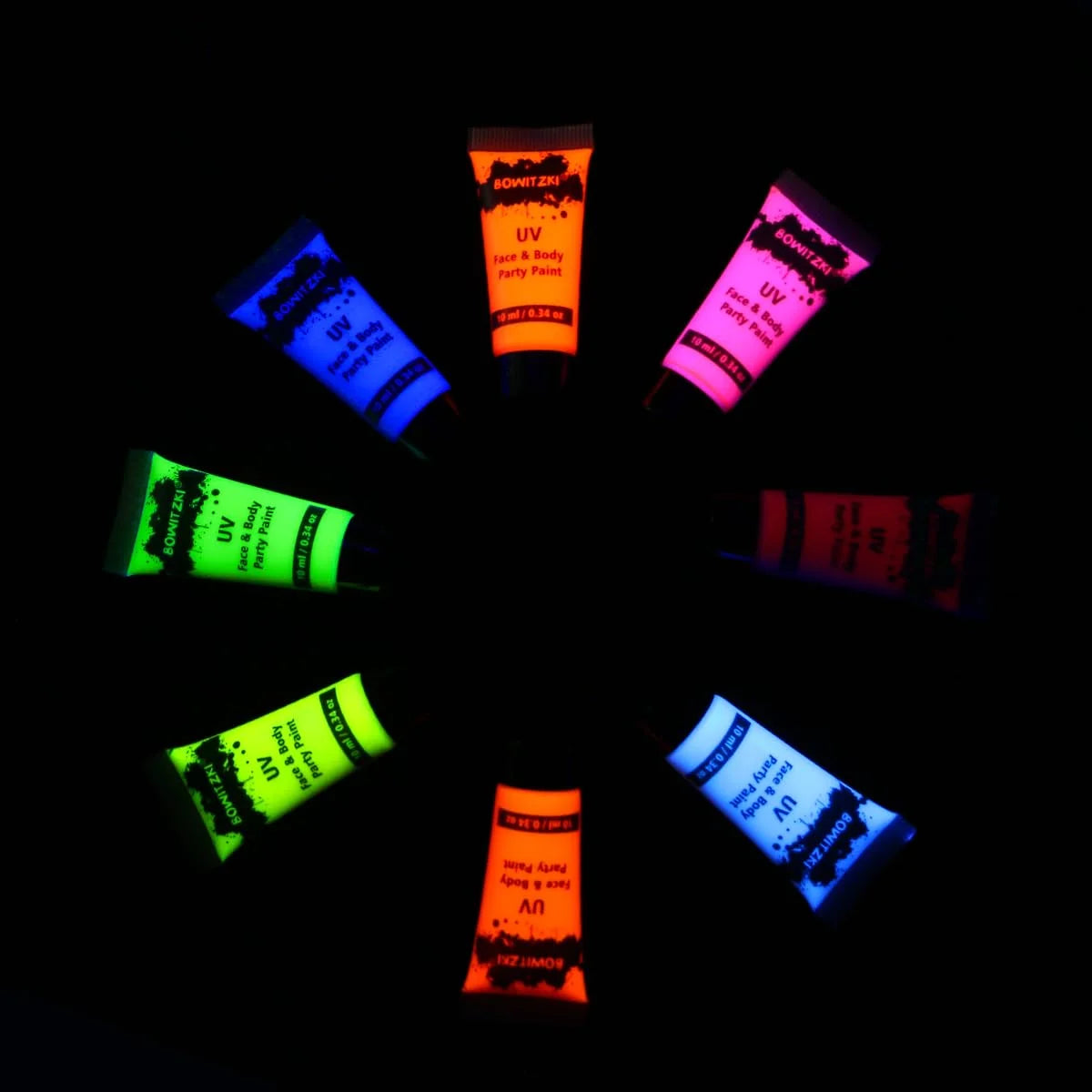 8-Piece UV Glow Body Paint Set – Neon Fluorescent Face & Body Makeup for Raves and Festivals
