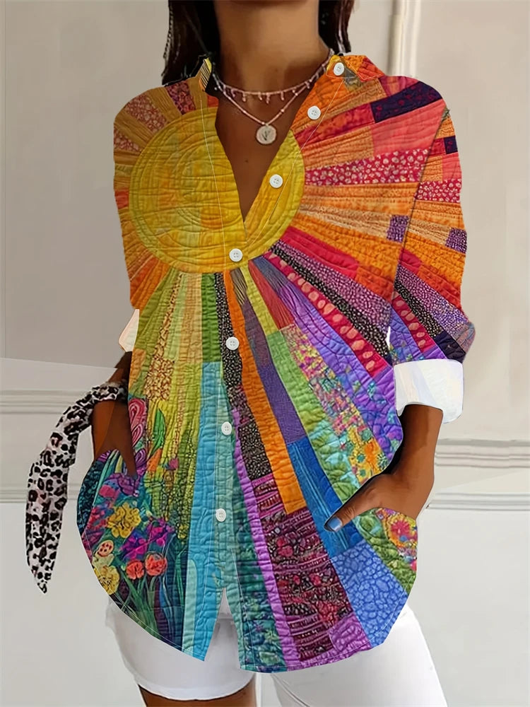 Tie-Dye Button Up Festival Shirt – Textured Lapel Blouse for Women