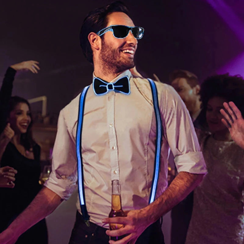 LED Suspenders & Bow Tie Set – Glowing Festival Party Accessories
