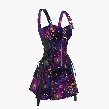 Psychedelic Festival Mini Dress – Lace-Up Festival Zipper Dress for Women