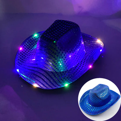 LED Disco Cowgirl Hat – Glowing Neon Western Light-Up Festival Cap