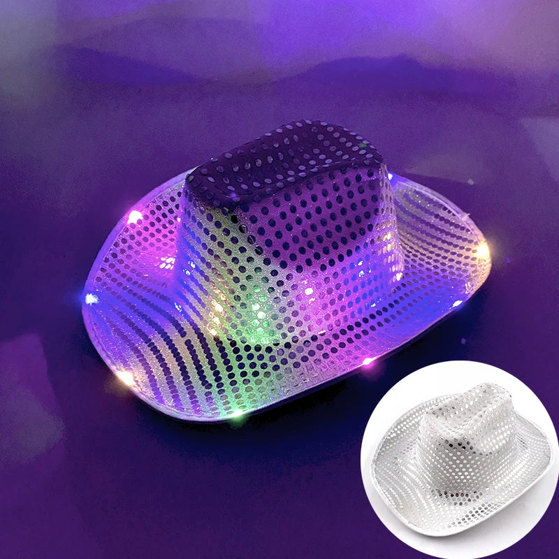 LED Disco Cowgirl Hat – Glowing Neon Western Light-Up Festival Cap