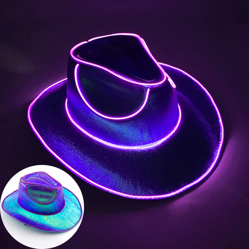 LED Disco Cowgirl Hat – Glowing Neon Western Light-Up Festival Cap