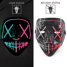 Blue and Pink LED Rave & Festival Mask – Luminous Glow-in-the-Dark EL Wire Mask