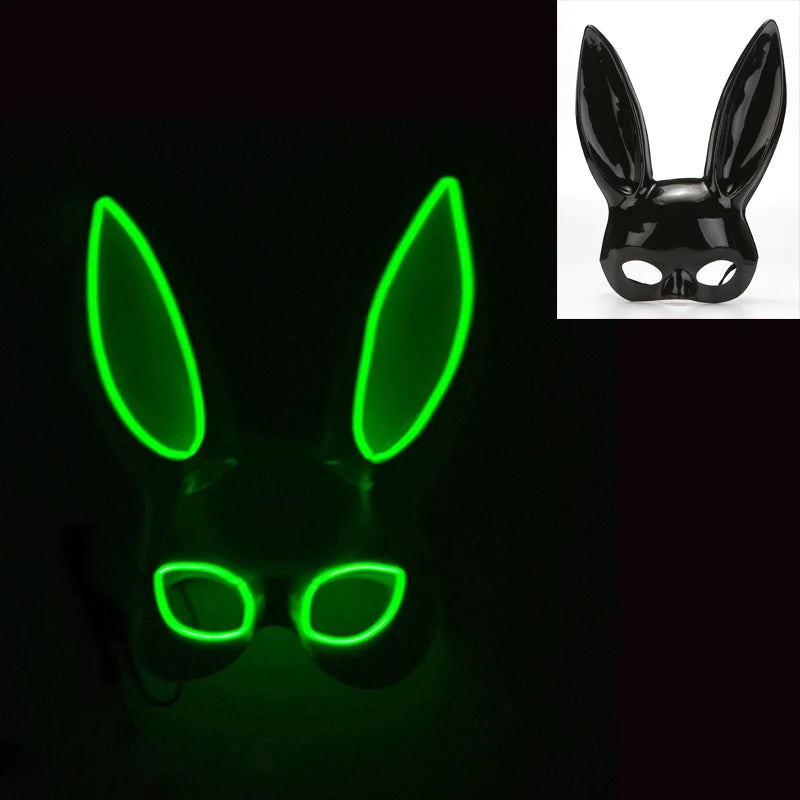 Luminous Bunny Mask – Sexy Black Rabbit Half Face Rave & Festival Mask