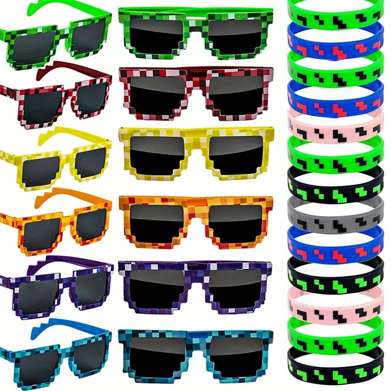 Retro Pixel Festival Sunglasses – 8-Bit Style Rave Glasses for Parties & Festivals