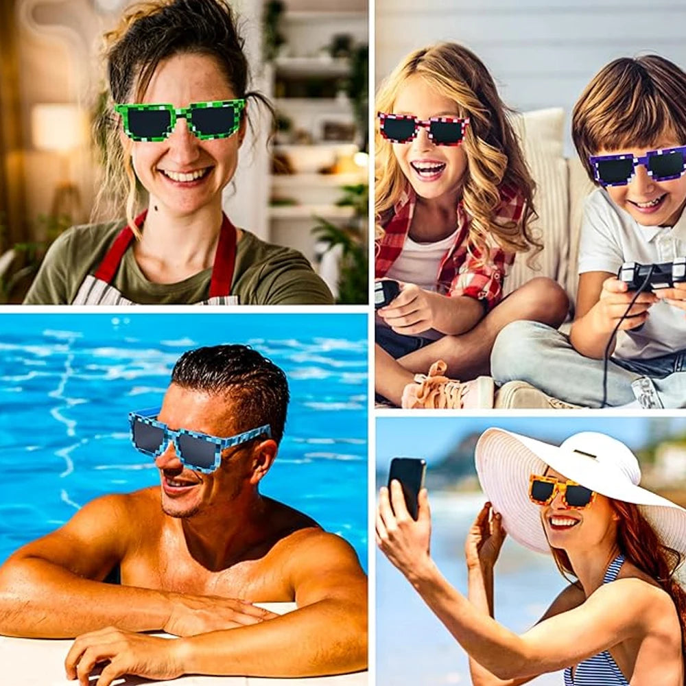 Retro Pixel Festival Sunglasses – 8-Bit Style Rave Glasses for Parties & Festivals