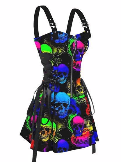 Psychedelic Festival Mini Dress – Lace-Up Festival Zipper Dress for Women