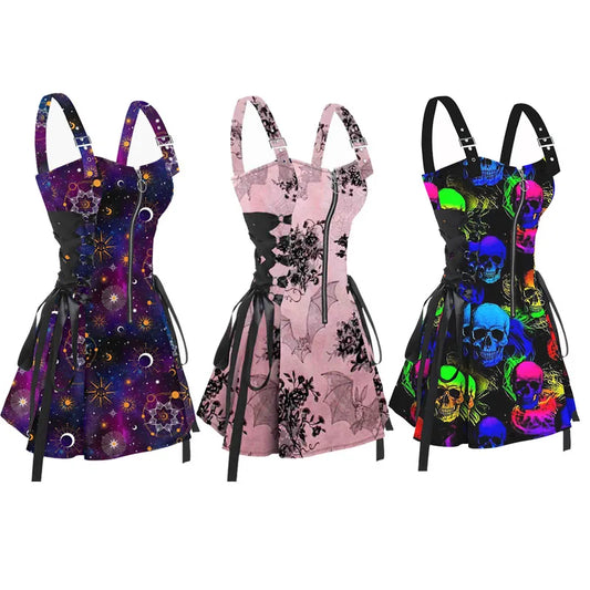 Psychedelic Festival Mini Dress – Lace-Up Festival Zipper Dress for Women