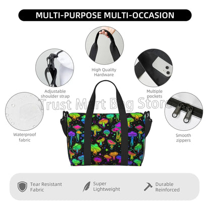 Trippy Magic Mushrooms Rave & Festival Travel Bag –  Shoulder & Crossbody Weekender