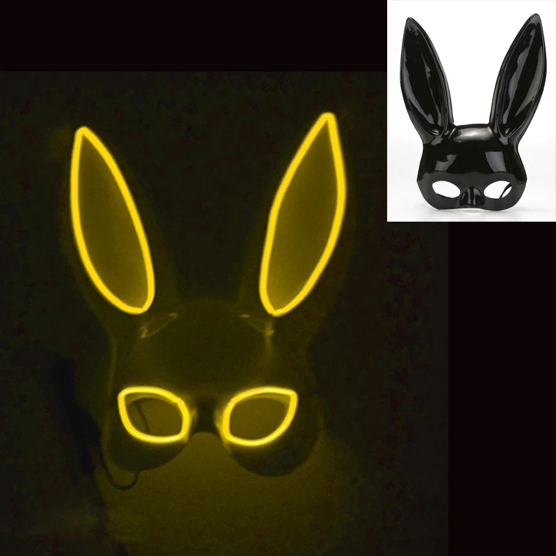Luminous Bunny Mask – Sexy Black Rabbit Half Face Rave & Festival Mask