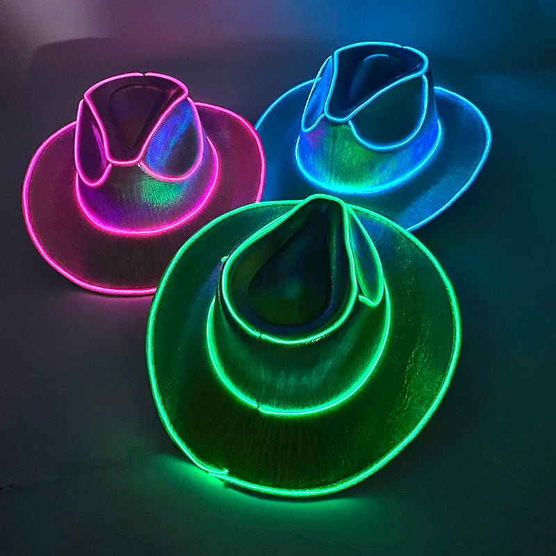 LED Disco Cowgirl Hat – Glowing Neon Western Light-Up Festival Cap