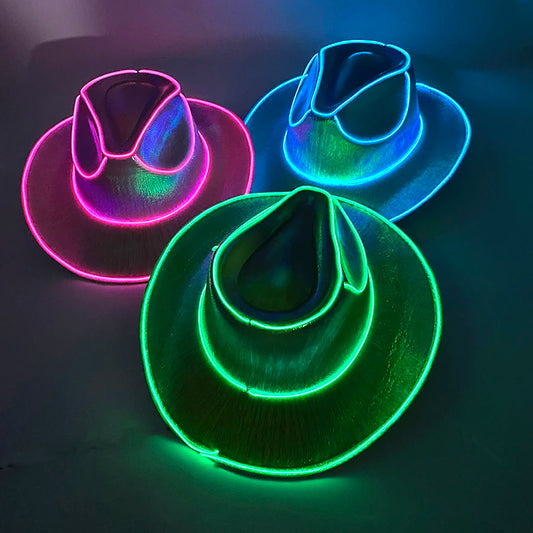 LED Disco Cowgirl Hat – Glowing Neon Western Light-Up Festival Cap
