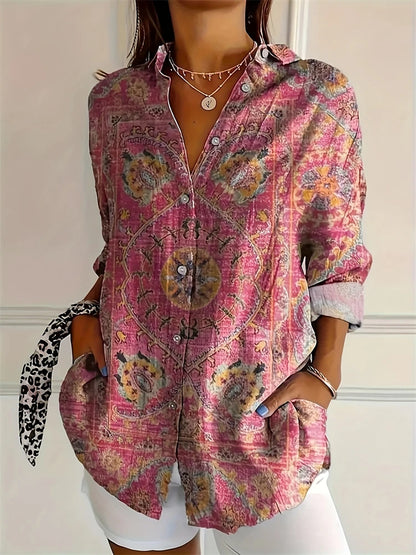Tie-Dye Button Up Festival Shirt – Textured Lapel Blouse for Women