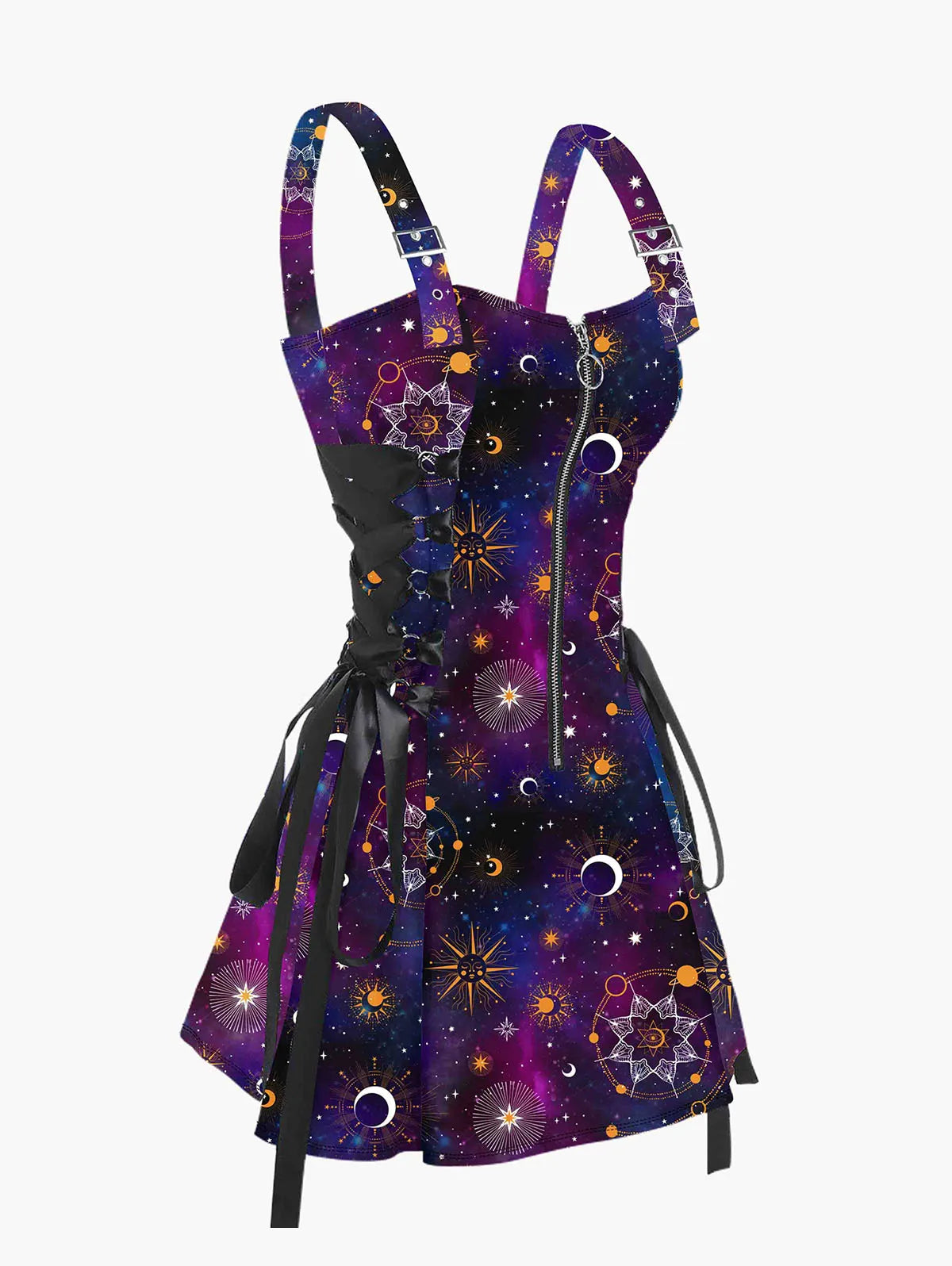 Psychedelic Festival Mini Dress – Lace-Up Festival Zipper Dress for Women