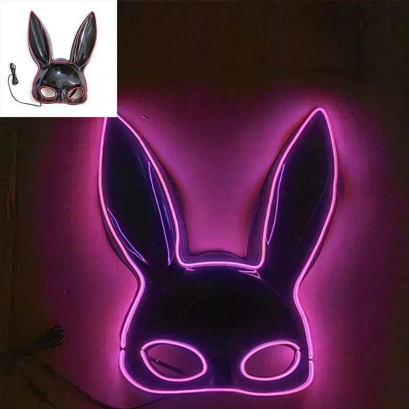 Luminous Bunny Mask – Sexy Black Rabbit Half Face Rave & Festival Mask