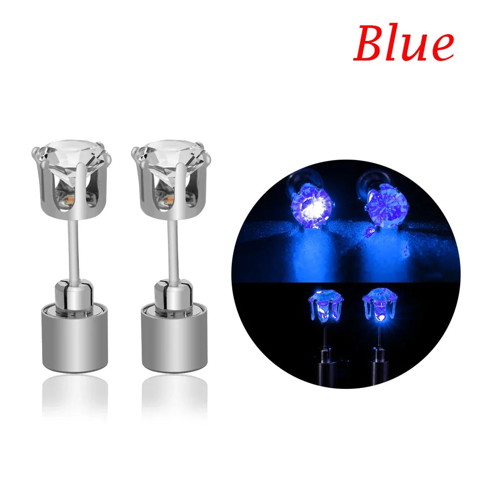LED Crystal Glow Earrings – Light Up Stainless Steel Rave Jewelry