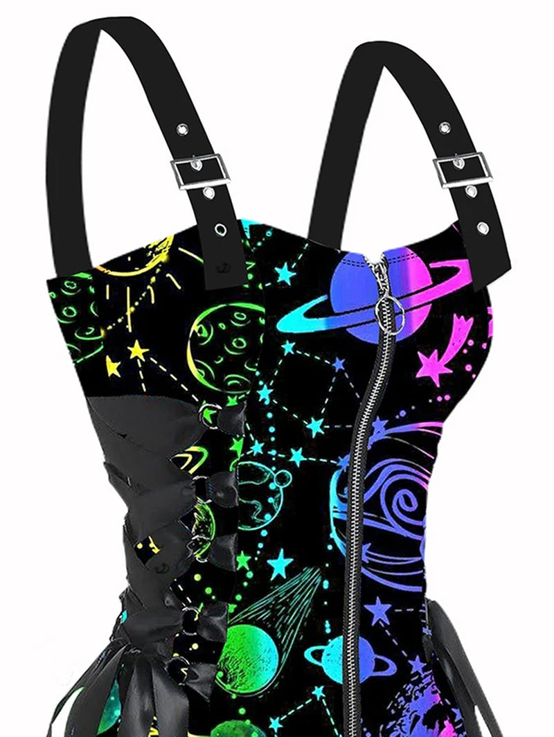 Psychedelic Festival Mini Dress – Lace-Up Festival Zipper Dress for Women