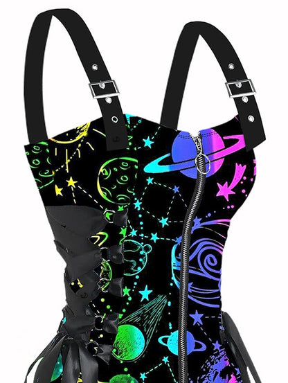Psychedelic Festival Mini Dress – Lace-Up Festival Zipper Dress for Women