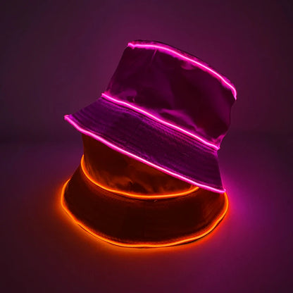 Solid Color Style Beach Cap Luminous Fisherman Hat EL Wire Bucket Hats Glow in the Dark for Club Rave Party Wedding Props