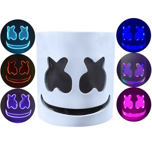 Cool LED Halloween Marshmallow Mask – Neon glowing cosplay DJ headgear for raves & festivals