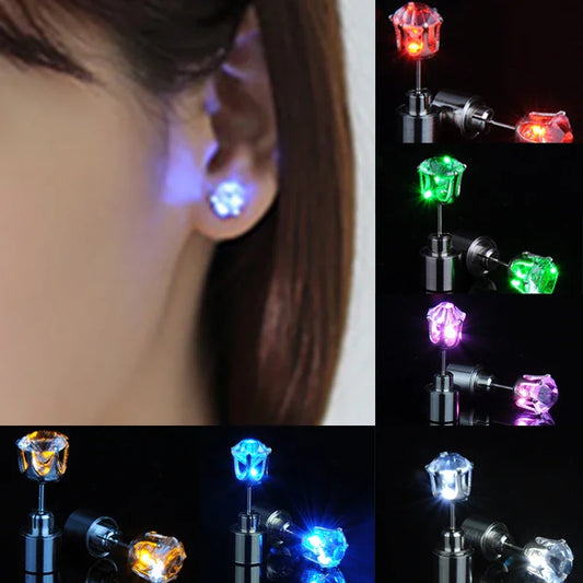 LED Crystal Glow Earrings – Light Up Stainless Steel Rave Jewelry