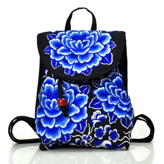 Bohemian Floral Embroidered Rave & Festival Backpack – Small Canvas Daypack