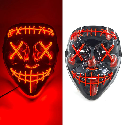 Red V2 LED Rave & Festival Mask – Luminous Glow-in-the-Dark EL Wire Mask